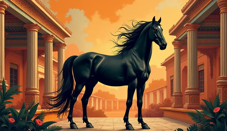 black horse background Classical Indian with a Modern Twist unique Design AI one more different better image 