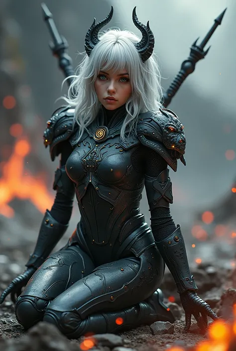 Surreal　Very detailed　Ultra Fantasy　Ultimate Details　Ultra-high resolution　8K 32k 3D 　Clear Eyes　Silver Hair　　　assassin　nice, Textured、Intricately designed armor　Dragon heads on both shoulders　mechanical engineering　Mechanic Art　　.　intricate and elaborate ...