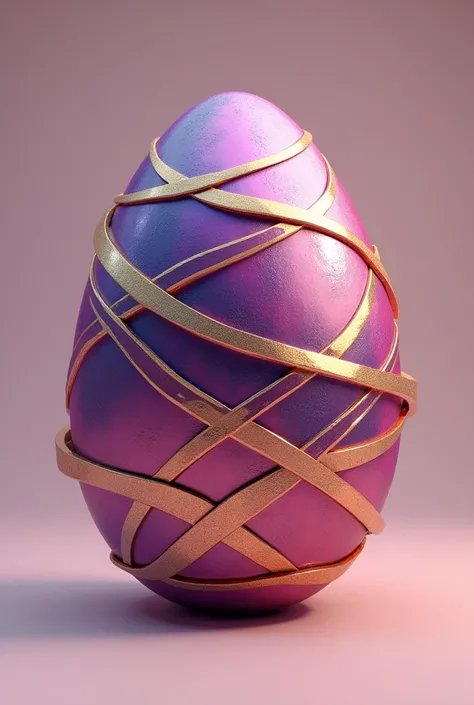 a colorful egg(purple and pink), with gold shimering with luxurious unique (ribbon) design