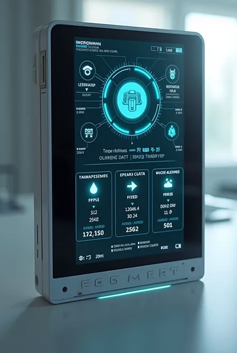 AI-driven futuristic portable Control pad display with temperature ,humidity,water level ,weather feature front view