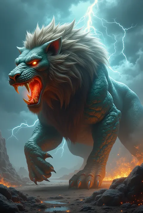 Hybrid of dragon and lion in extreme angry mood