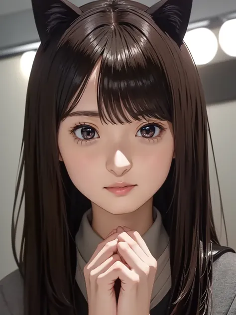 High resolution, 8k, Highest quality, detailed, Semi-realistic anime, Anime 3D Style, Smooth anime CG, One Girl, 20 year old Japanese woman, slim, Modeled, Shiny brown hair, detailedな顔, Beautiful and detailed, Glowing Skin, Hard Focus、Film Grain, Soft ligh...