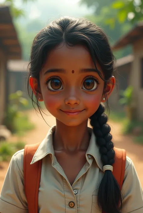 The face of a Tamil indian young girl with School Dress living in a poor village