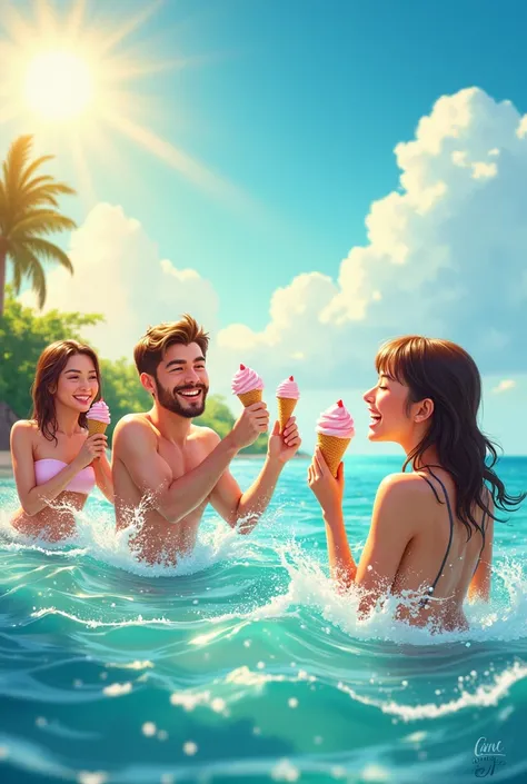 Summer shines with golden rays,  
Long, warm, and sunny days.  
Splashing in the cool, blue sea,  
Eating ice cream, feeling free.  