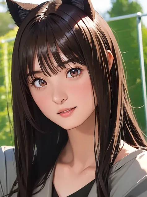 High resolution, 8k, Highest quality, detailed, Semi-realistic anime, Anime 3D Style, Smooth anime CG, One Girl, 20 year old Japanese woman, slim, Modeled, Shiny brown hair, detailedな顔, Beautiful and detailed, Glowing Skin, Hard Focus、Film Grain, Soft ligh...