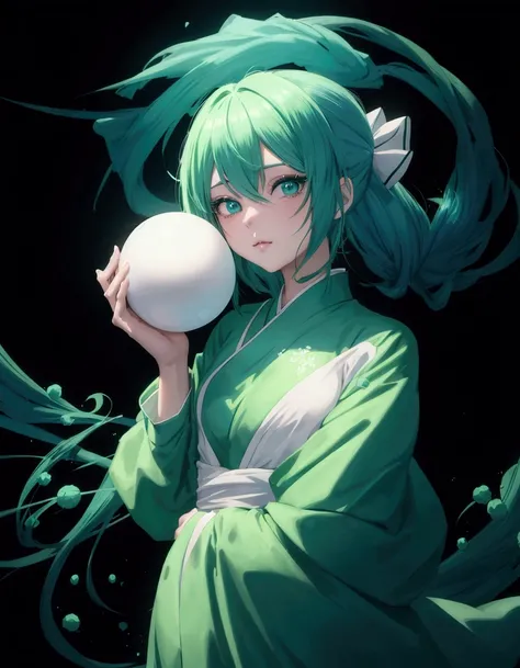 Green-haired anime girl holding a white ball, Anime girl with teal hair, Artistic Germ. Anime Illustrations, Beautiful anime artwork, Beautiful anime woman, Digital Art on Pixiv, Beautiful anime girl, Artistic Germ lau, Beautiful anime art, Anime Fantasy A...