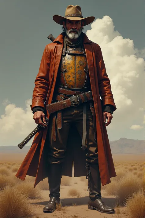 an American cowboy with some ronin gears