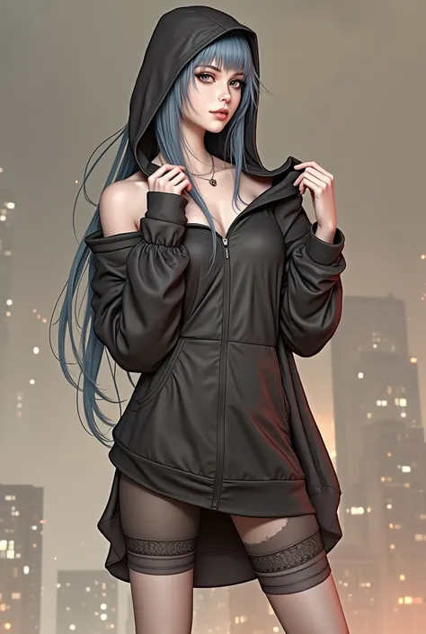 unreal engine:1.4,UHD,The best quality:1.4, photorealistic:1.4, skin texture:1.4, masterpiece:1.8,masterpiece,1girl,only,Long hair,blue hair,Hoodie,off the shoulder:1.2, Gorra de la mafia, Street,mini skirt, lingerie white pantyhose, cyberpuk Detailed:1.4,...