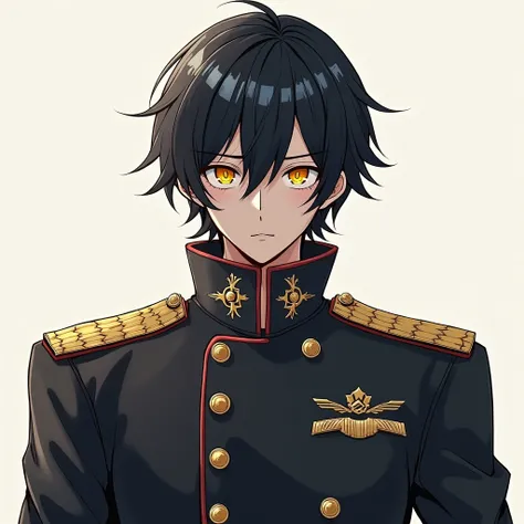 Anatomically Correct, Black Hair, Anime Style, male, military, in uniform, Yellow Eyes, 