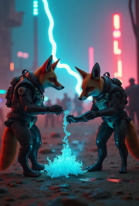 Foxes are feeding cocaine to pigs costume futuristic lights in mad max at night