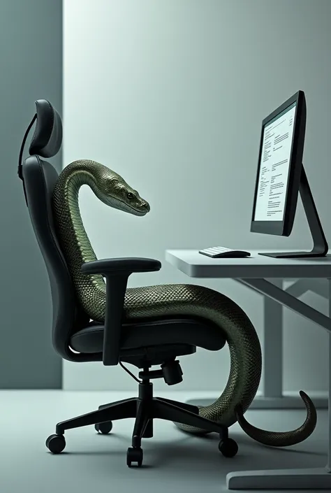 A  snake sat chair infront of computer .