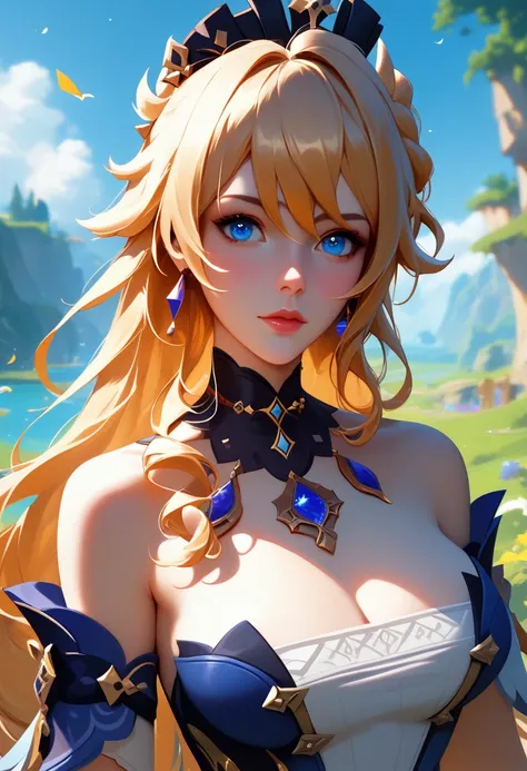 score_9, score_8_up, score_7_up, high quality ,masterpiece ,best quality ,rate_questionable ,  character_Navia_Genshin Impact  ,large breast ,golden hair ,Beautiful Skin ,blue eyes