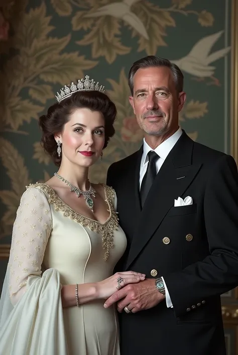 A portrait was taken in 1950 of Queen Larissa Adeline with her husband King Armand Vella II. The wallpaper background is classis them with swan. 
