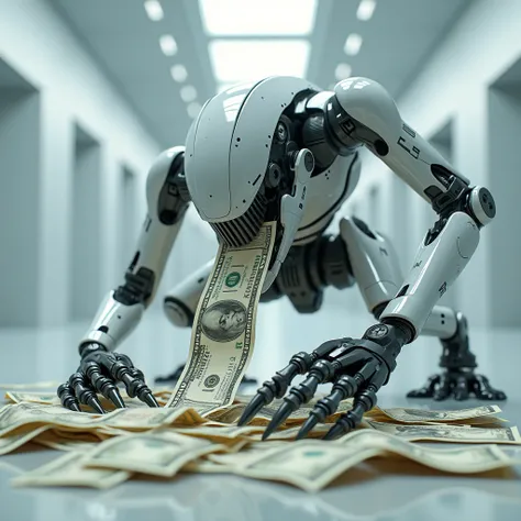 a cuting robot eating a money