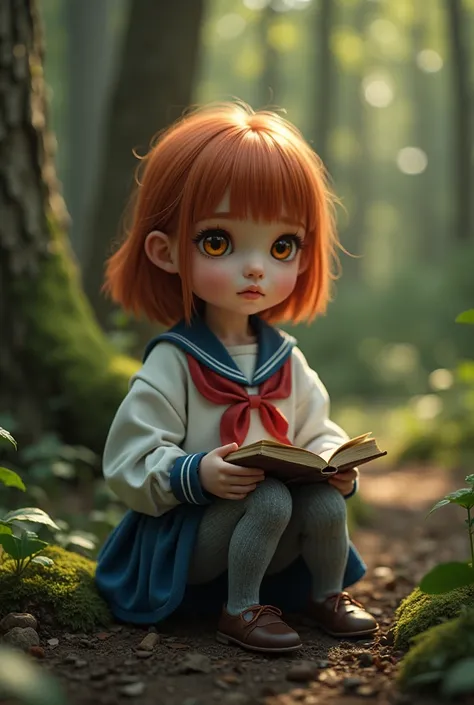 (Full body:1.5)，(((1girl in)):1.3),(view the viewer:1.4)，((anatomy correct):1.45),((Sitting in the woods):1.3),(He wore big glasses、I have a book in my hand:1.15),(Shy:1.15)，((Sailor Set):1.2),(((((((Patterned)))))) ,((pantyhose)):1.3),(((The tattoo)):1.3)...