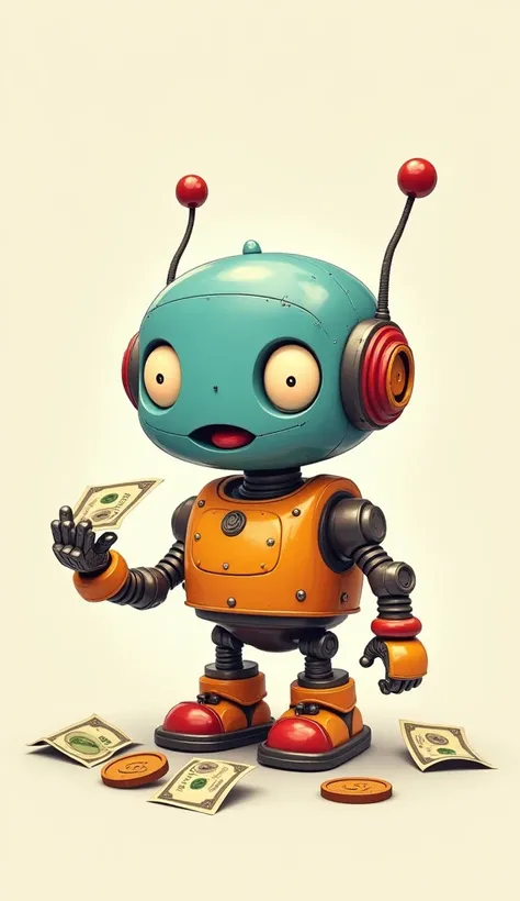 cute robot eats money