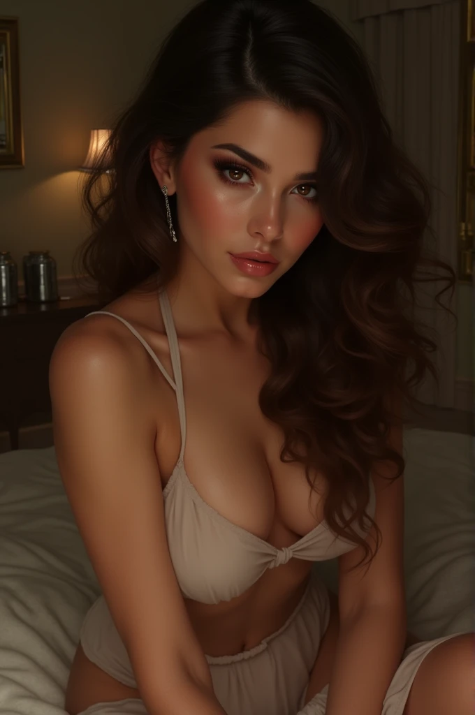 Create me a sexy woman, elegant brunette