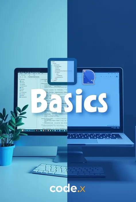 Background: A split background. On one side, a simple and clean desktop setup with Notepad open, displaying some basic HTML code (tags). The other side features the "Code.x" logo or branding.Main Text: Bold, large text in a modern, tech-style font that rea...