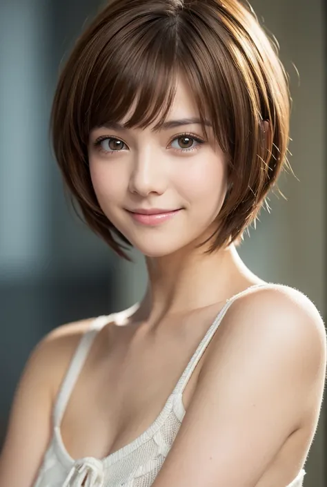 One girl,Pixie Cut　smile, Gaze,  Cecil Katt　Brown Hair