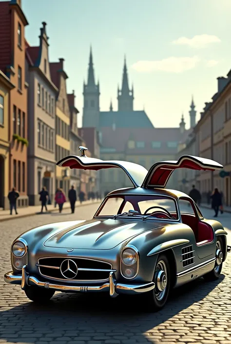 Vintage Mercedes sls and in the background a beautiful city in Germany 