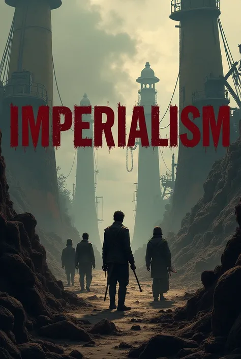 Please say In the middle of that image "Imperialism"with red and black color that fits everything in the image as with smaller letters 