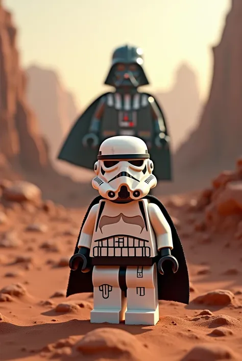 Photorealism 1.4 realistic realism high detailed definition  Lego minifig stormtrooper background at mars with Darth Vader  wrote ALONE ? GO FORK YOURSELF 