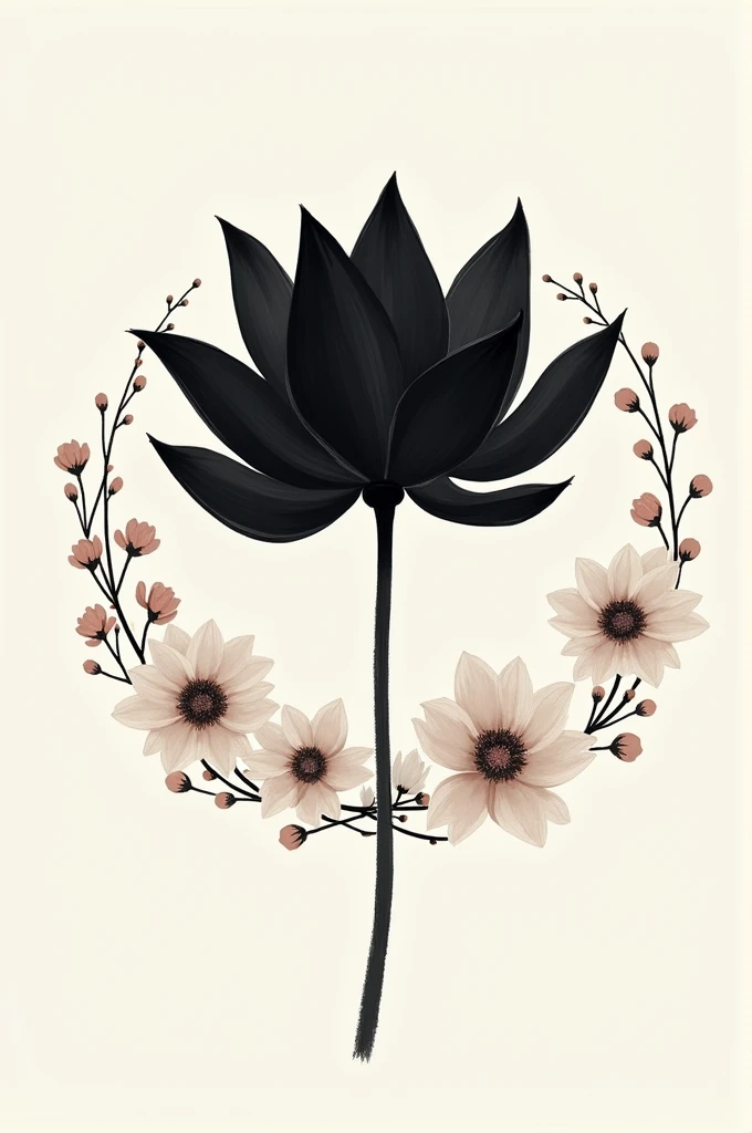 Black brush lotus flower with smaller florets around it in a circular shape