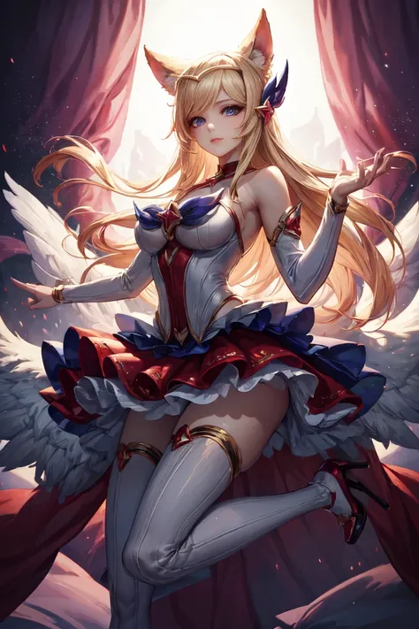 (masterpiece, best quality:1.2), intricate details, star guardian ahri, 1 girl, animal ears, hair accessories, separate sleeves,...