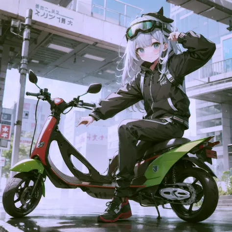 Highest quality、Masterpiece、Big goggles on your head、Cute Scooter、A cutely designed rider suit