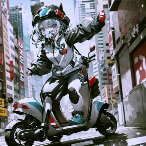 Highest quality、Masterpiece、Big goggles on your head、Cute Scooter、A cutely designed rider suit