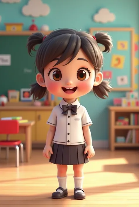 Cute kindergarten in uniform. Baby girl. Realistic cartoon