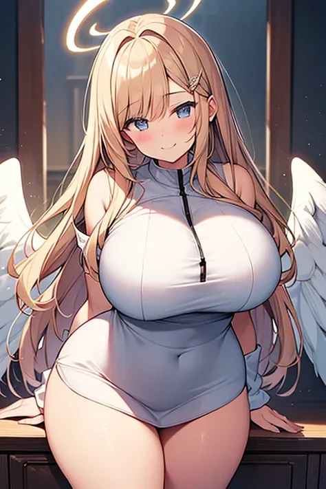 angel appearance angel halo angel wings smile blush (Very large breasts:1.3) Curvy figure Thick thighs