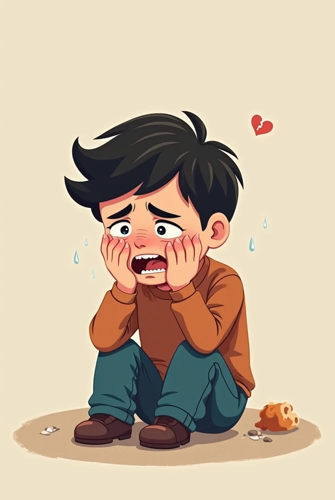 Create me a cute man heartbroken sit crying 
cartoon  😭 