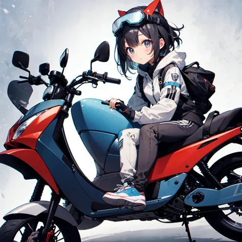 Highest quality、Masterpiece、Big goggles on your head、Cute Scooter、A cutely designed rider suit