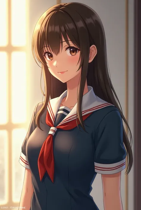 Beautiful high school girl in uniform. Realistic. light