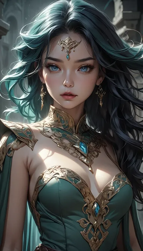 A delicate and sensual changeling rogue from Dungeons and Dragons, beautiful detailed eyes, beautiful detailed lips, extremely detailed face and features, porcelain skin, flowing hair, intricate jewelry, ornate clothing, sinister expression, dramatic light...