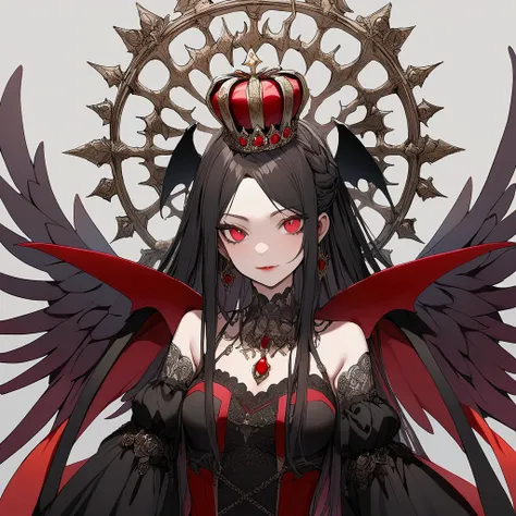 Vampire girl with black hair and wings and a crown