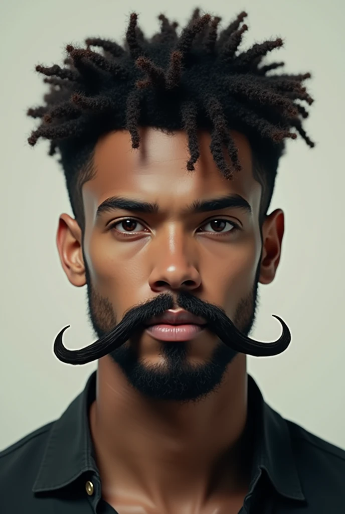 Create my aesthetic picture like curl hair short beard and upper lip  long moustache 