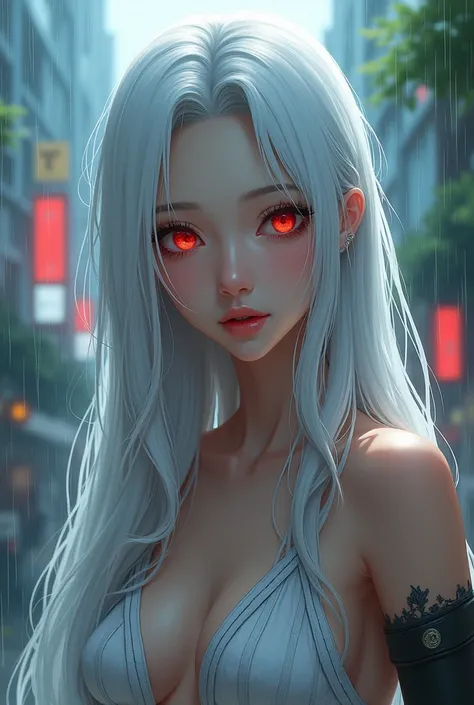 masterpiece, best quality, extremely detailed, cinematic lightning, intricate detail, highres, official art, finely detailed beautiful face and eyes, high resolution illustration, 8k, depth of field, bokeh, solo, 1girl, a girl with white hair and red eyes,...