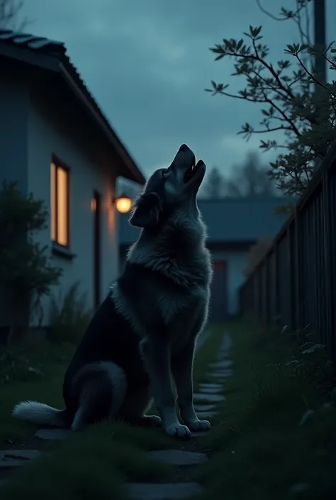 dog、lonely、high resolution、4K、howling、evening、House garden、dog吠える、飼いdog