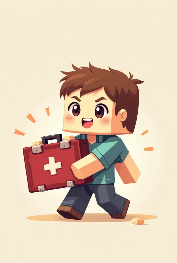 Make a photo of steve from Minecraft carrying a emergency kit chibi more cuteness 