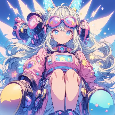 Perfect Anatomy、Highest quality、Masterpiece、Star Fairy、cyber punk、simple background、Kawaiitech、Big Goggles、one piece、The best composition、