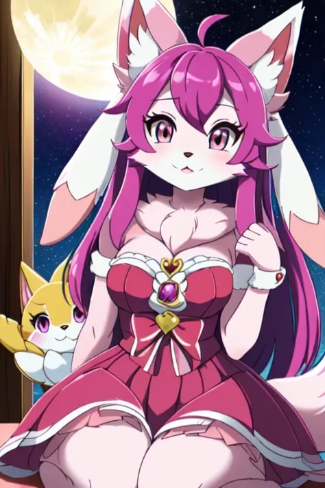 there is a woman dressed as a bunny and a dog, seraphine ahri kda, annie from league of legends, ahri from league of legends, cute fumo plush bunny girl, ultrarealistic sweet bunny girl, furry character, from league of legends, furry anime, the bunny has p...