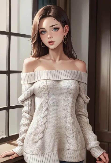 ((Best Quality)), ((masterpiece)), (detailed), 1 girl, off shoulder sweater, 