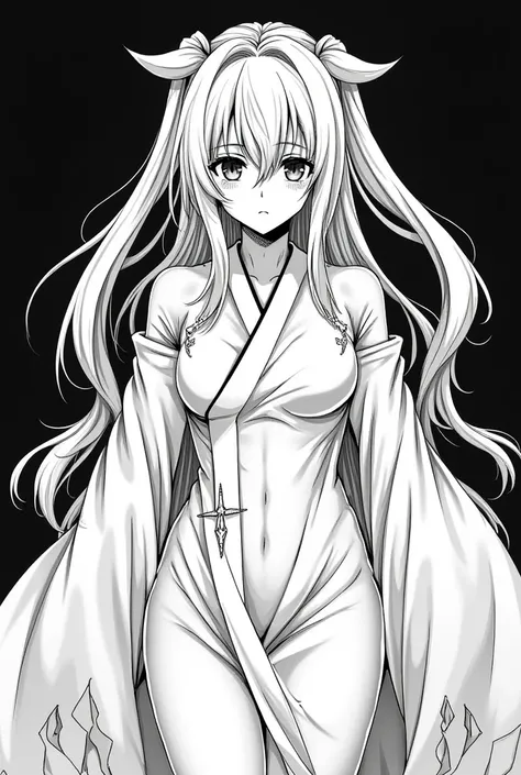 (best quality,high resolution,masterpiece:1.2),Extremely detailed,Anime Line Art:1.1,black and white,Line Art,Comic Style,God of Death,Beautiful and delicate face,Expressive eyes,In sharp contrast,Flowing robe,Mysterious atmosphere,Dark background