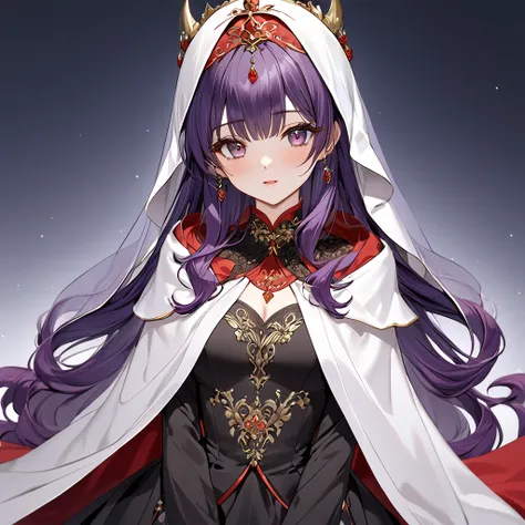 ((highest quality)), ((masterpiece)), (detailed), （perfect face）、the woman is the princess of moonbrooke, with purple hair and a...