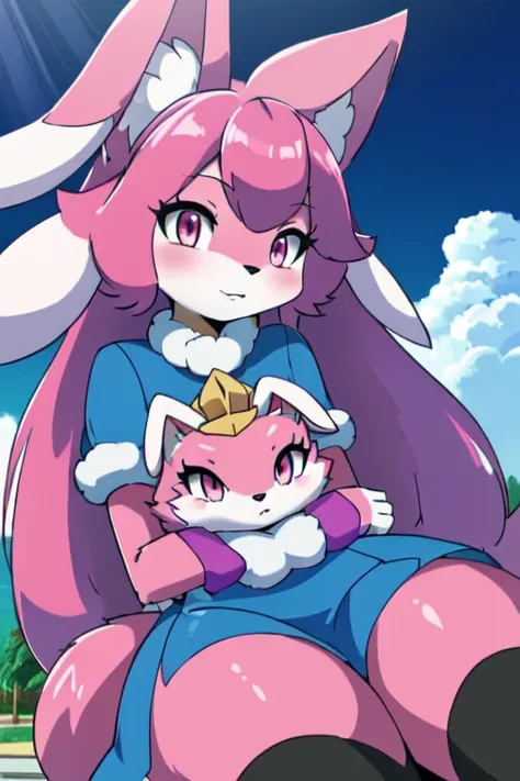 there is a woman dressed as a bunny and a dog, seraphine ahri kda, annie from league of legends, ahri from league of legends, cu...