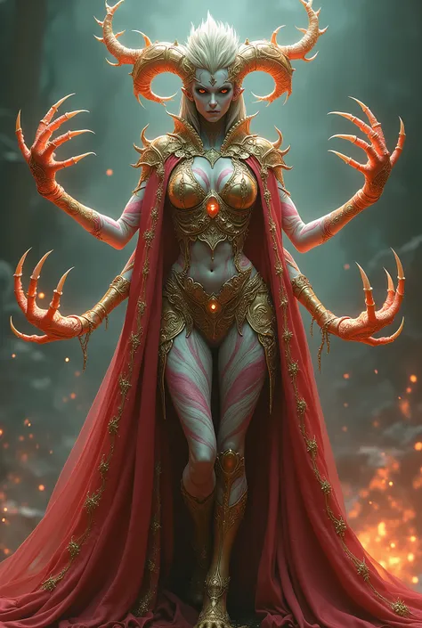 (best quality,4k,8k,highres,masterpiece:1.2), ultra-detailed, hi res,(realistic,photorealistic,photo-realistic:1.37), digital media artwork, (1 female transparent evil creature with six long arms:1.4), armor, fully armored body, by lindong, by null-ghost, ...