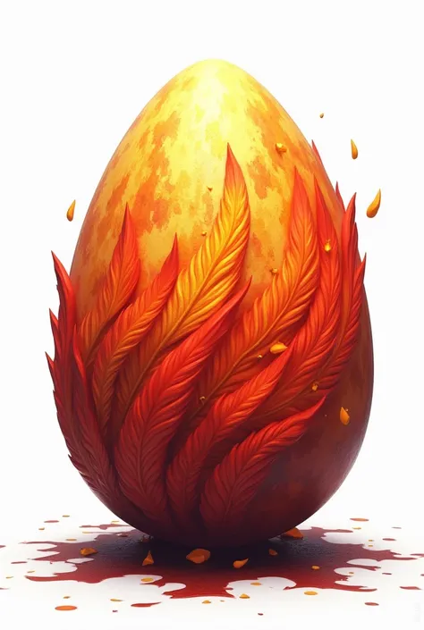 Phoenix Egg: An egg with fiery, feather-like patterns that suggest the birth of a phoenix. The surface could have a molten, lava-like texture, with embers or flames subtly flickering along its edge With white background 