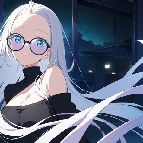 1girl, female gojo satoru, anime screencap from jujutsu kaisen, gojo satoru female version, solo, very long_hair, ((The hair is styled with part of it pulled back and the rest cascading down her back)) Blue eyes, ((white eyelashes)), ((very long white_hair...